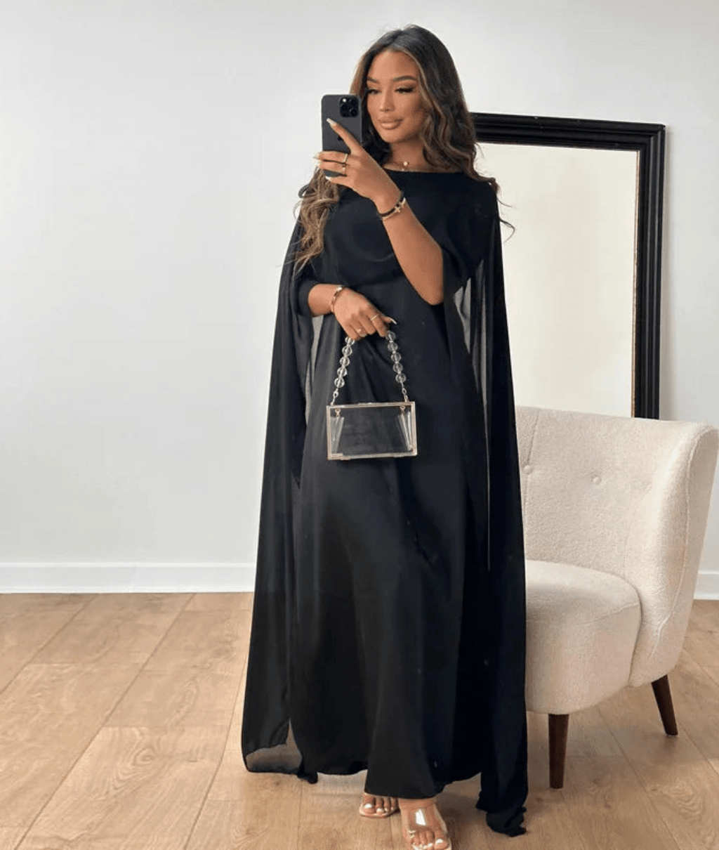 Lea – Elegant  Draped Sleeve Dress - Image 3