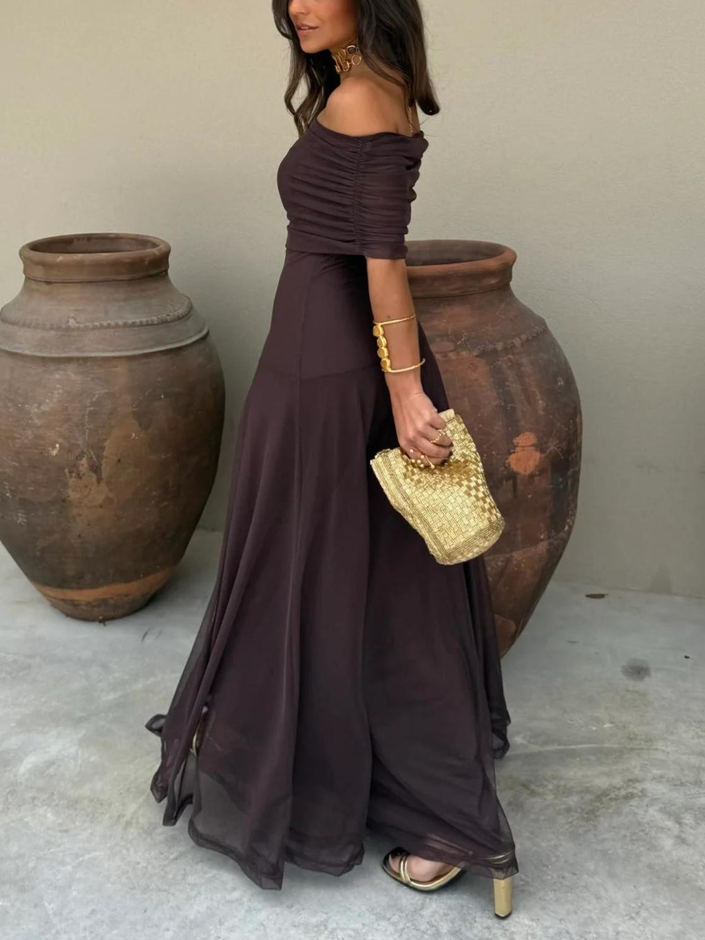 Evening Dress Women's Off-Shoulder Maxi with Flattering Flow - Image 3