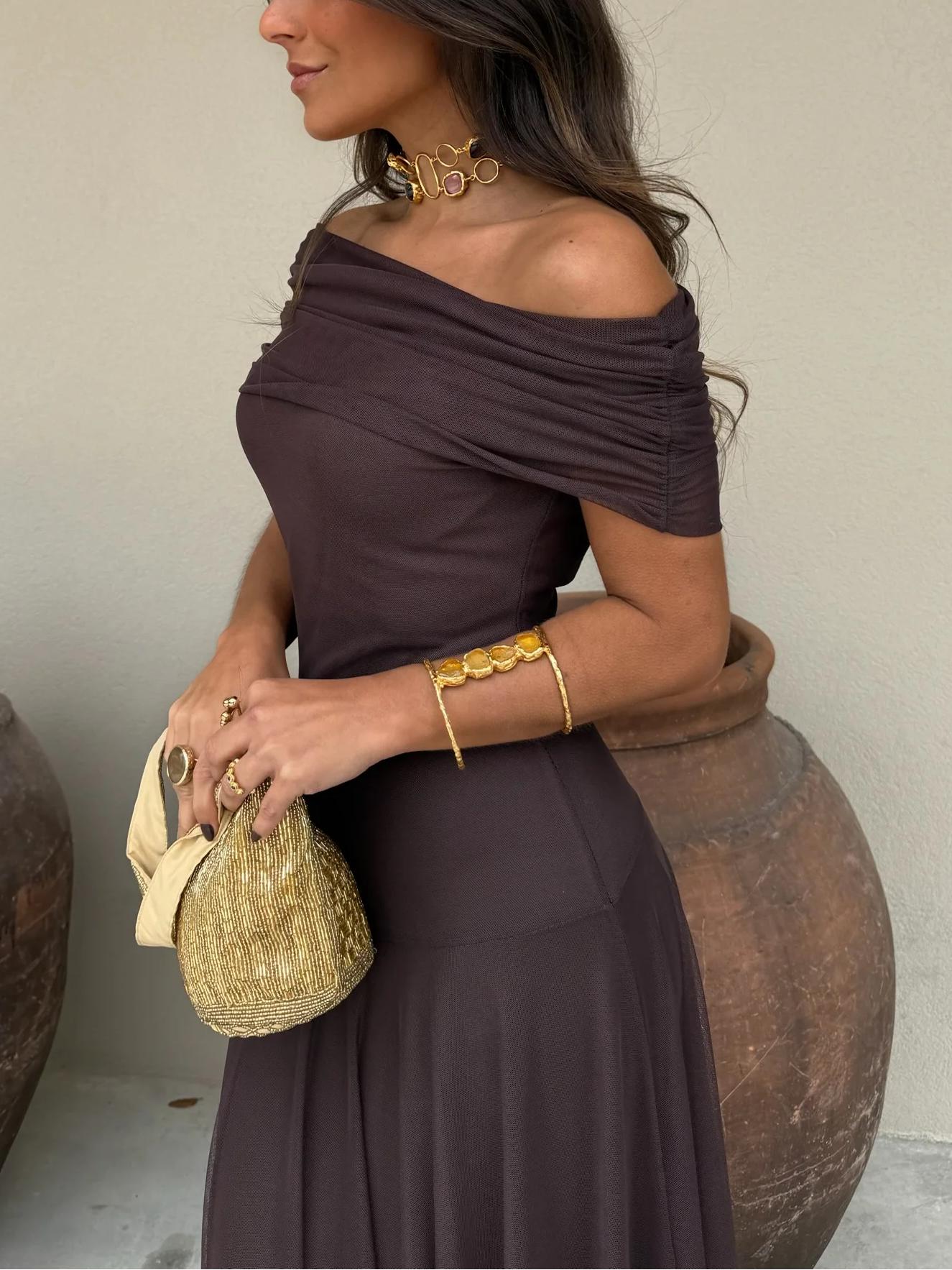 Evening Dress Women's Off-Shoulder Maxi with Flattering Flow - Image 8