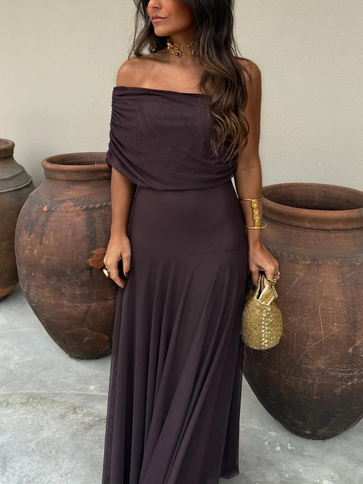Evening Dress Women's Off-Shoulder Maxi with Flattering Flow - Image 9