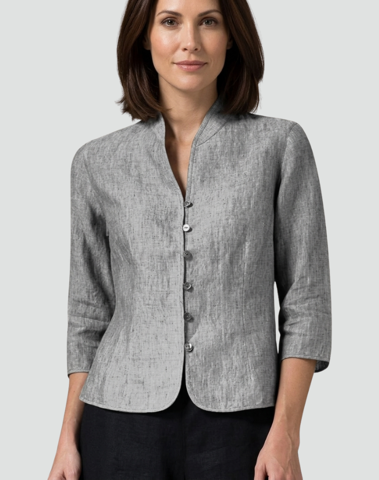 Button-Up Blouse Women's Tailored Fit with Mandarin Collar - Image 1