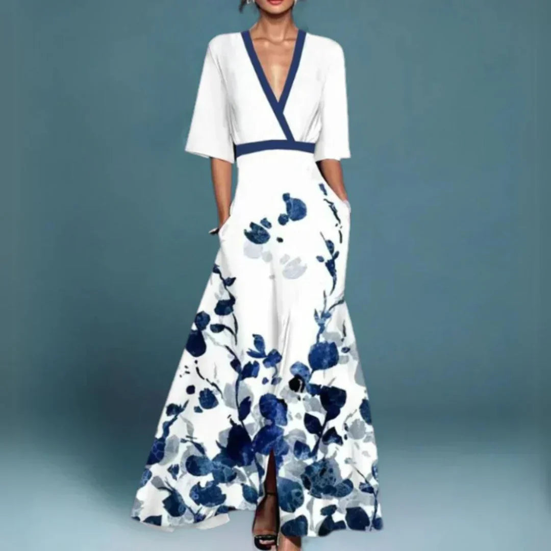 Susanne – V-neck Printed Lace-up Dress - Image 2