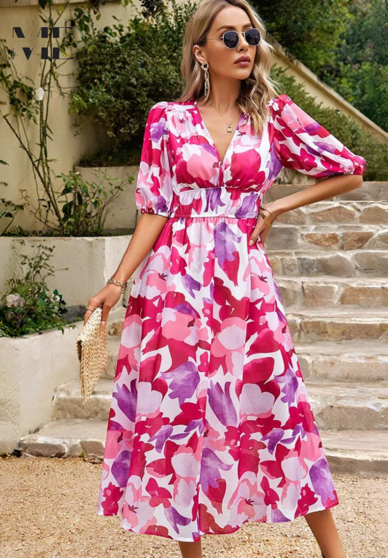 Gesine – V-neck Printed Short-sleeved  Dress - Image 17