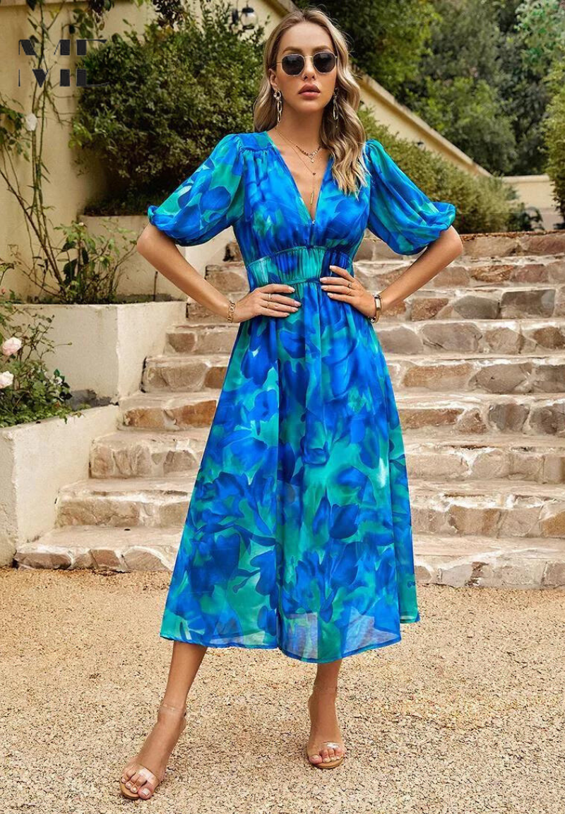 Gesine – V-neck Printed Short-sleeved  Dress - Image 15