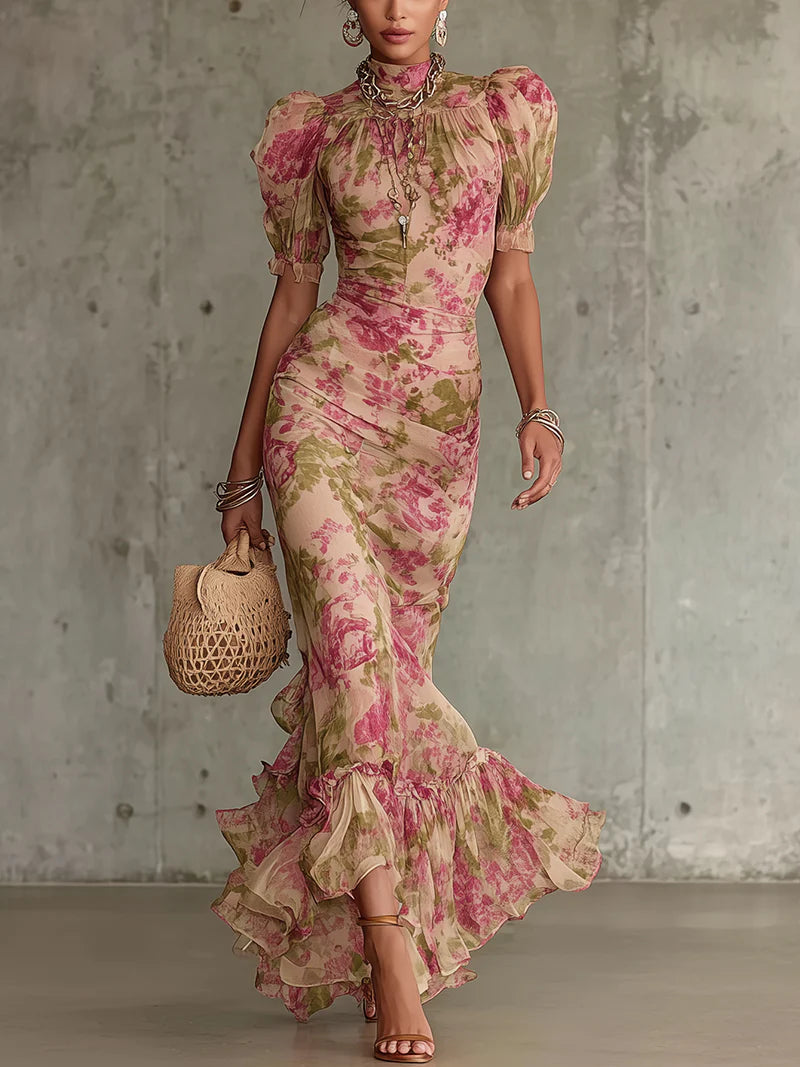 Frieda – Floral Puff Sleeves Dress - Image 1