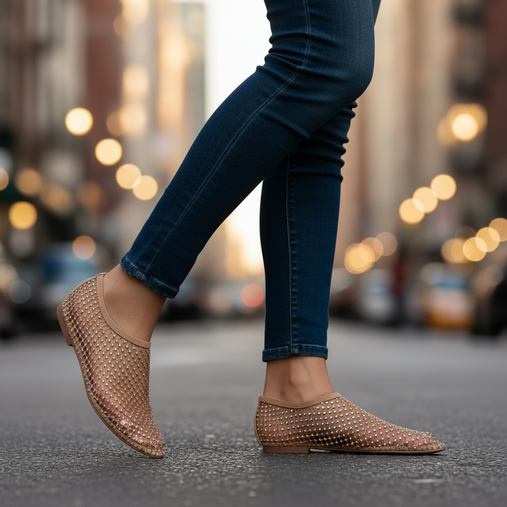 Ballet Flats Women's Mesh Upper with Rhinestone Detail - Image 8