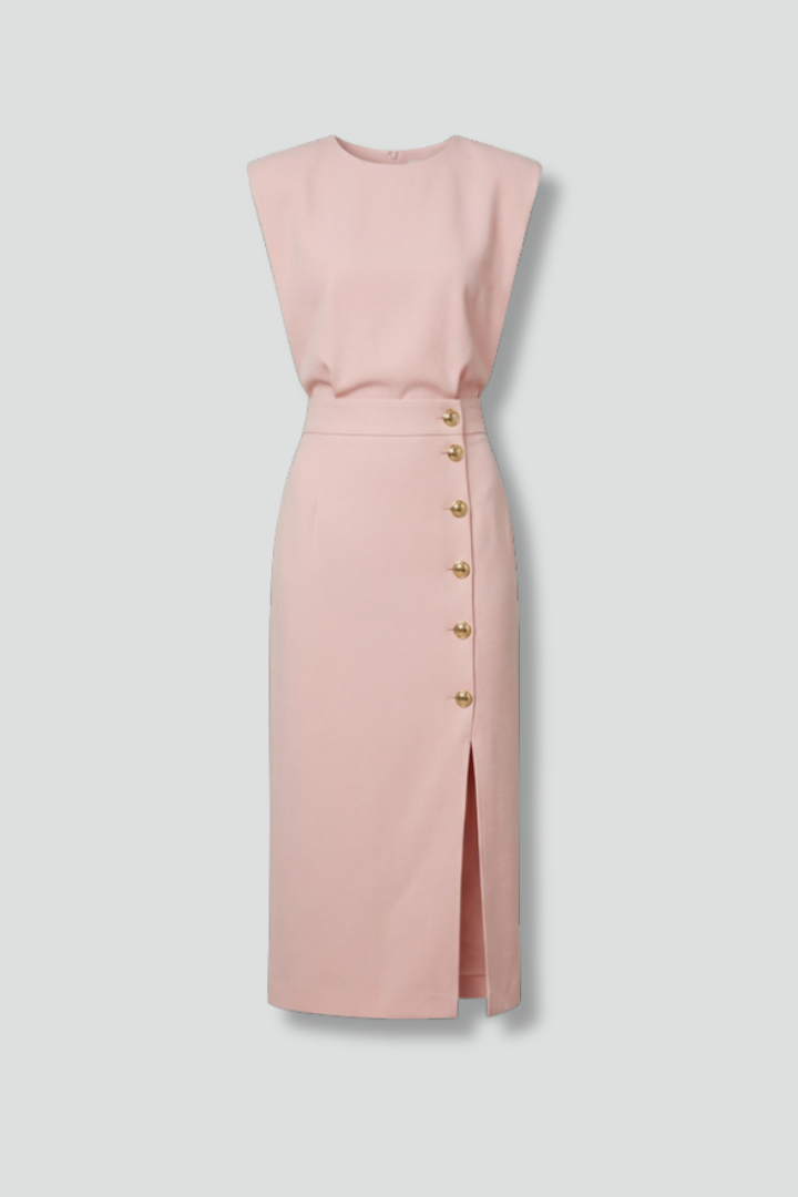 Midi Dress Women's Structured Cut with Button Detail - Image 1