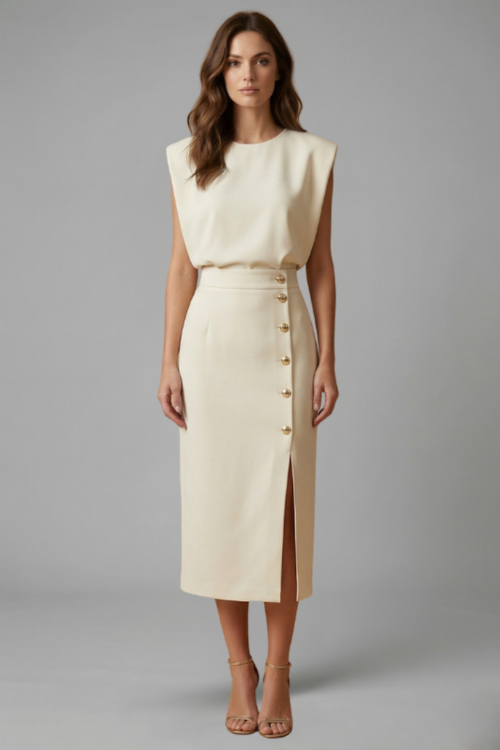 Midi Dress Women's Structured Cut with Button Detail - Image 7