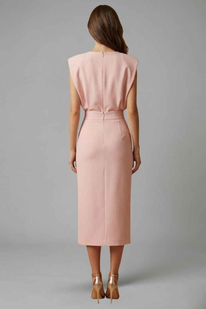 Midi Dress Women's Structured Cut with Button Detail - Image 5