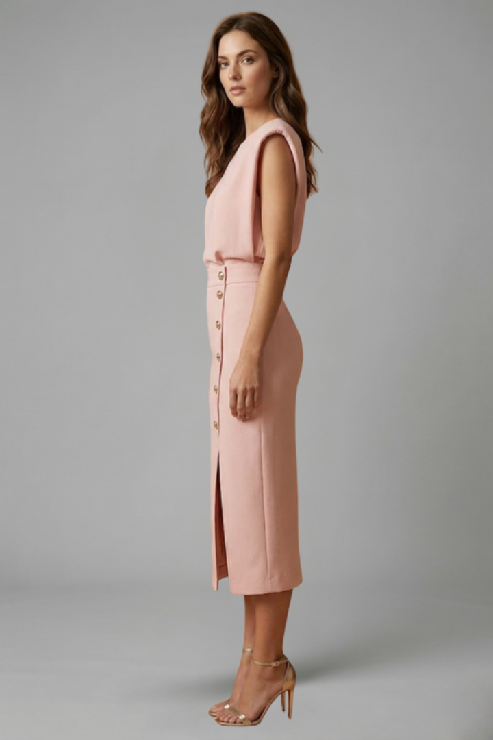 Midi Dress Women's Structured Cut with Button Detail - Image 2