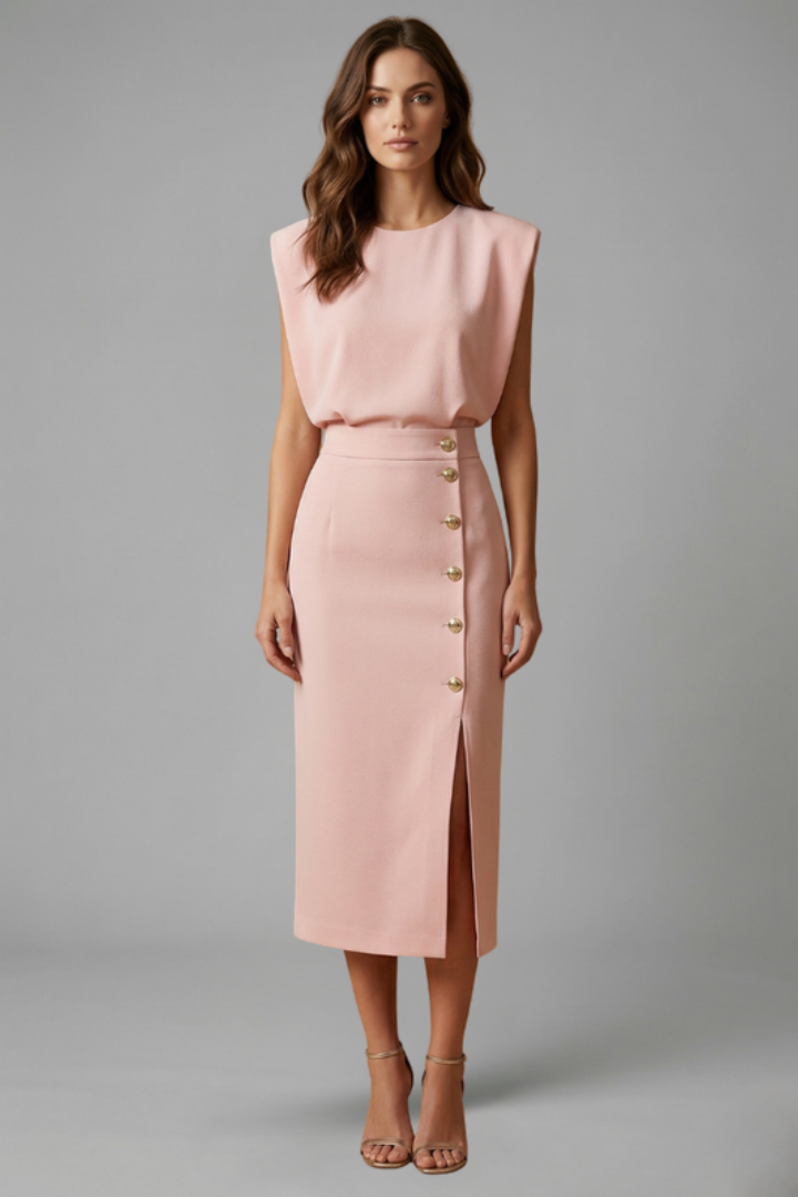 Midi Dress Women's Structured Cut with Button Detail - Image 4