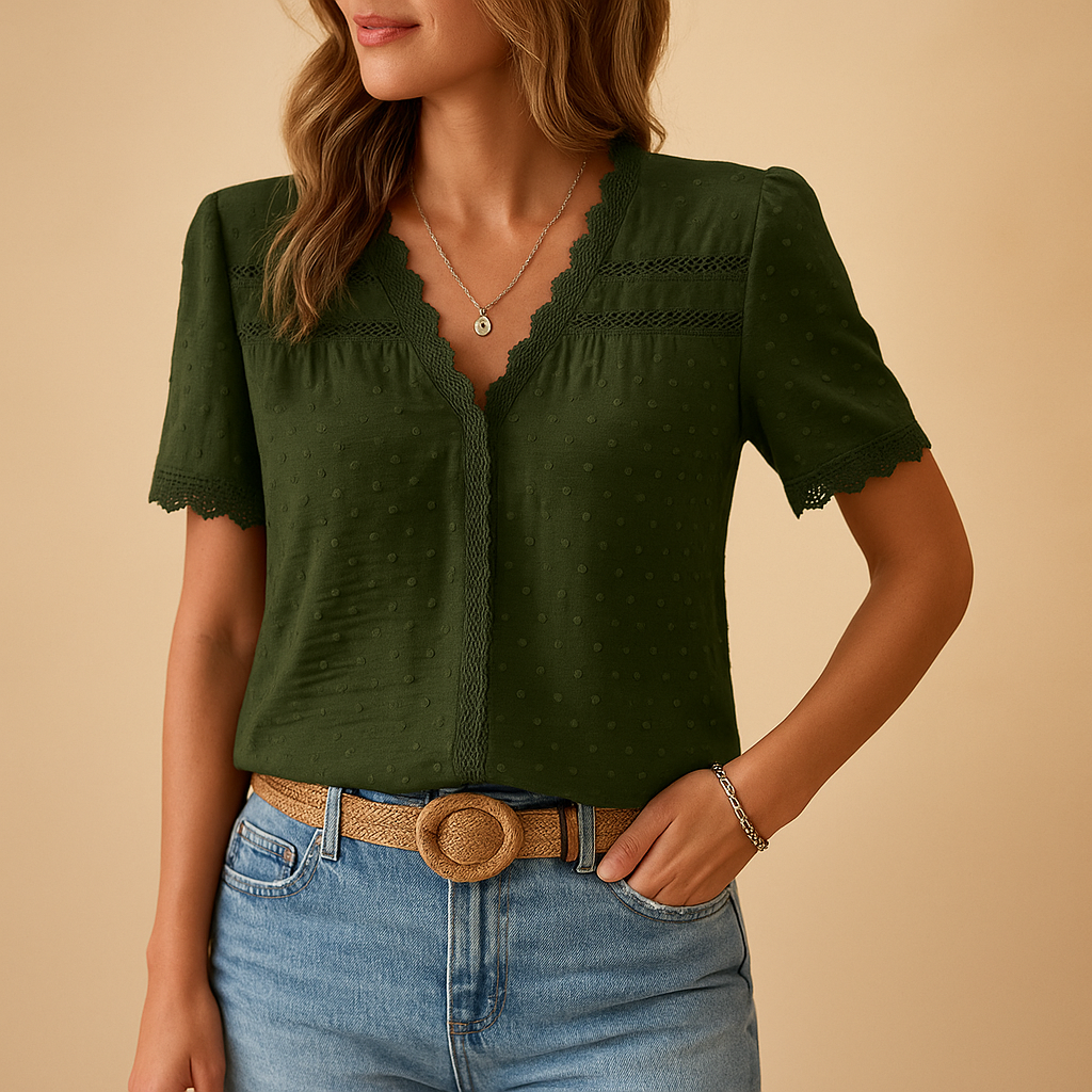 Kirsten – V-Neck Lace Trim Blouse - Image 2