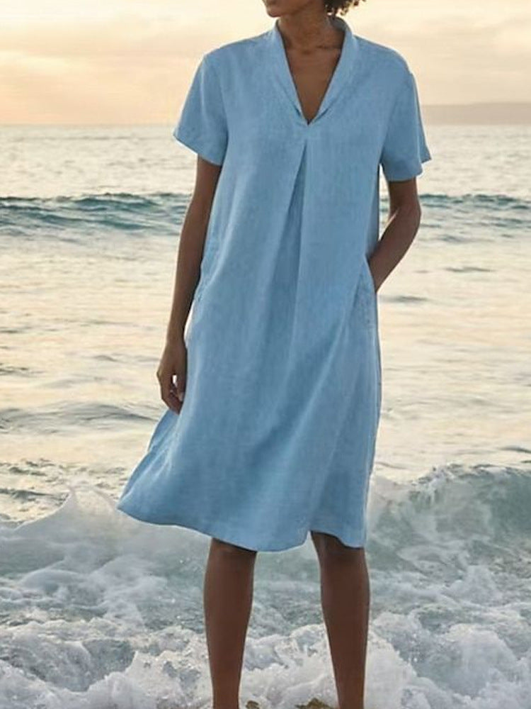 Cornelia – Casual V-neck and Pockets Dress - Image 1