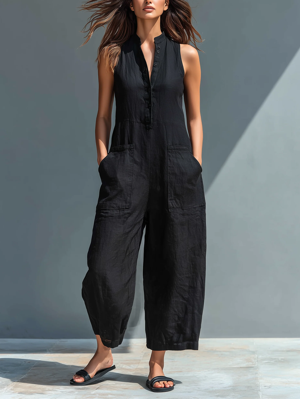 Wide Leg Jumpsuit Women Button-Up Look - Image 1