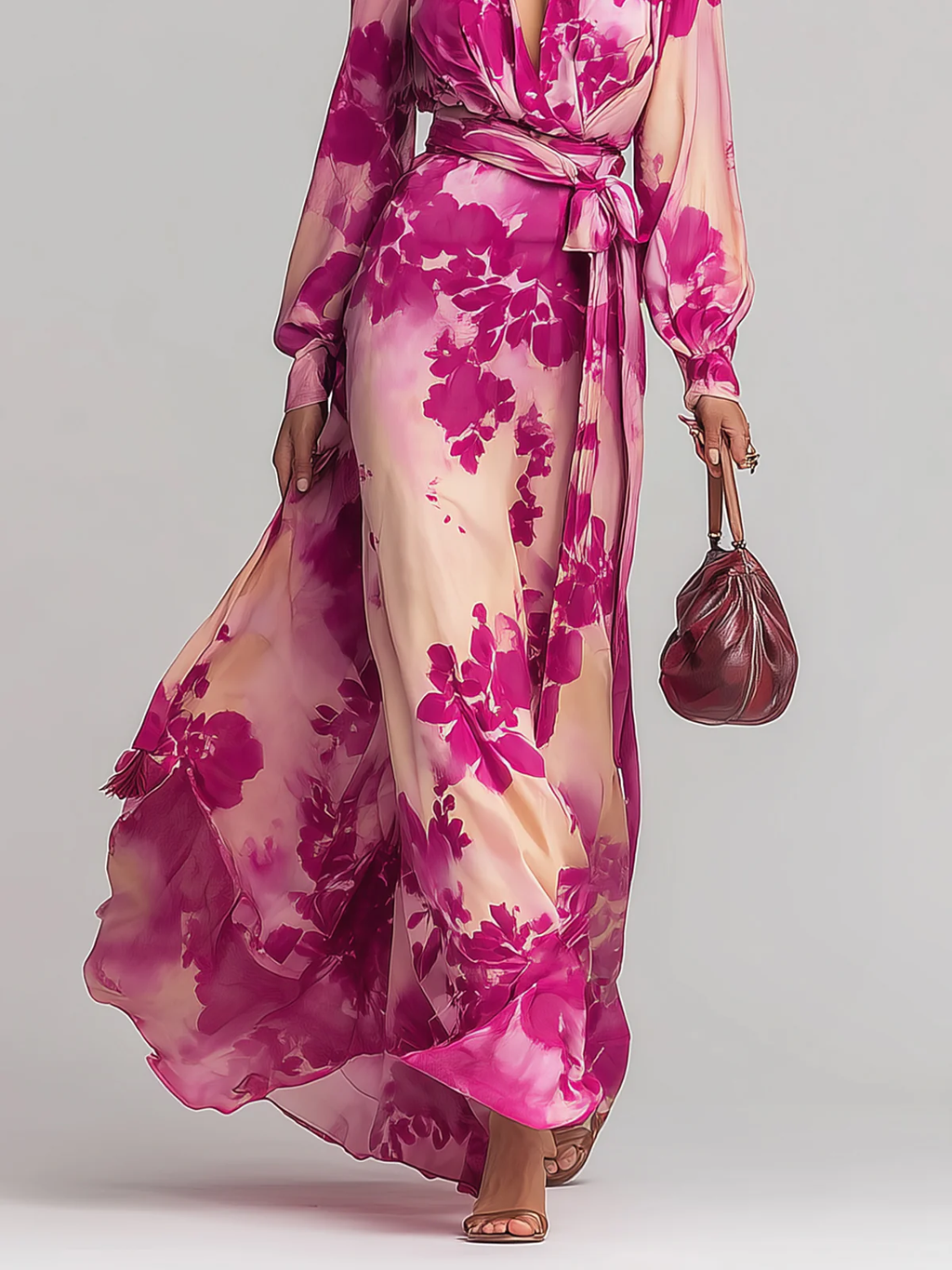 Emilia – Floral Chiffon Long-sleeve Dress - Image 4