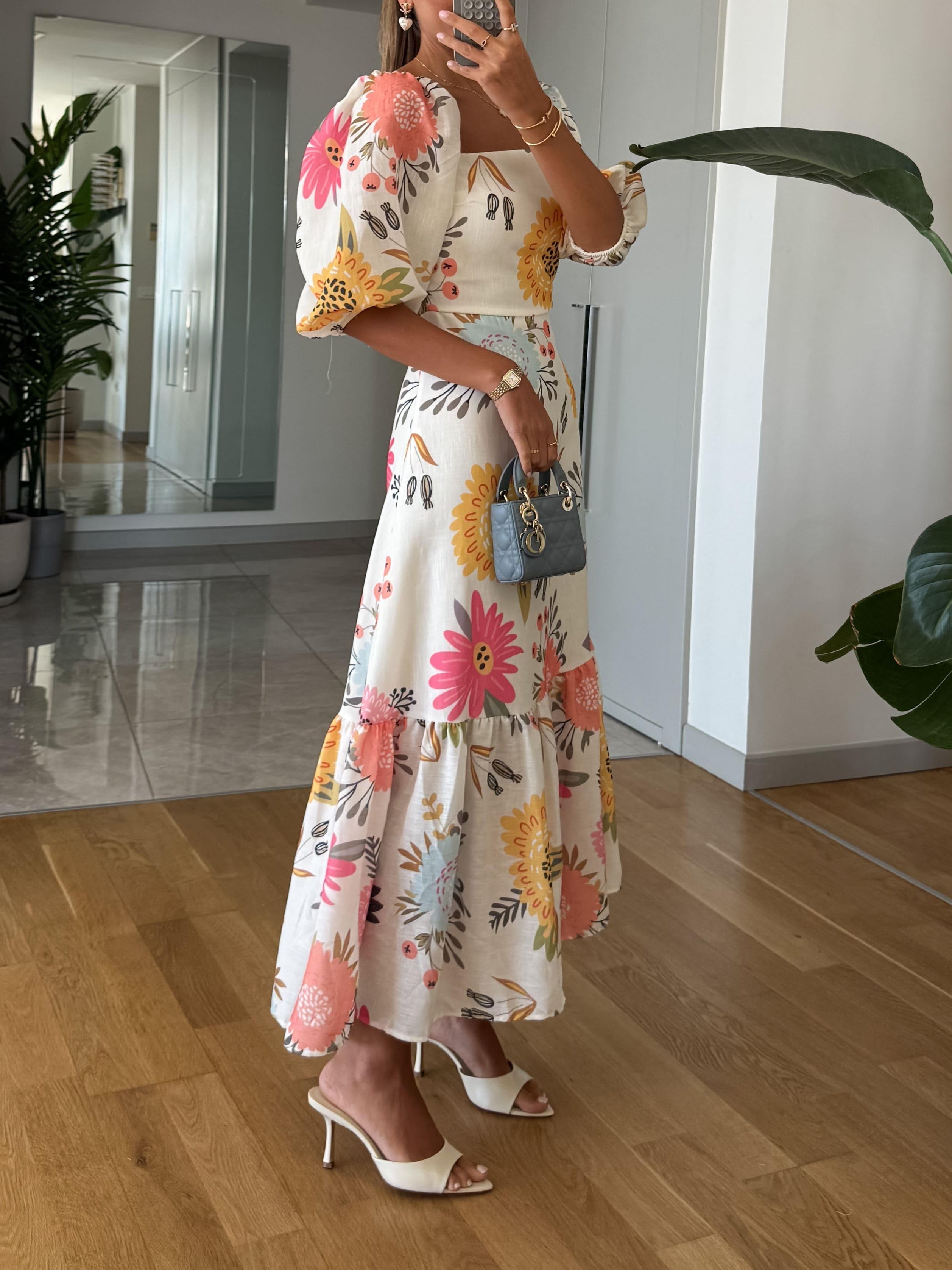 Sarah – Puffärmelkleid mit quadratischem Ausschnitt und Blumenmuster für Damen - Image 7