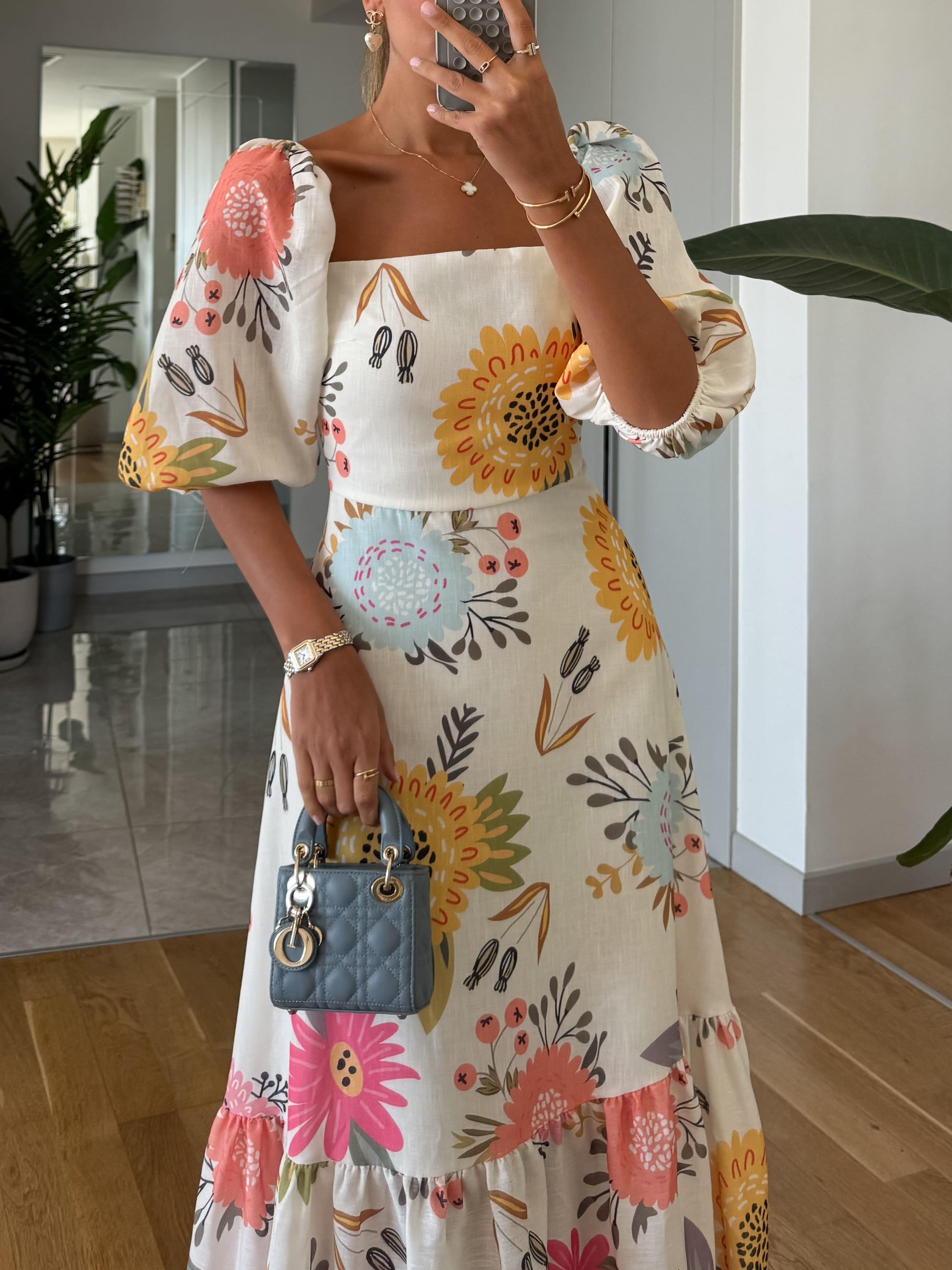 Sarah – Puffärmelkleid mit quadratischem Ausschnitt und Blumenmuster für Damen - Image 5