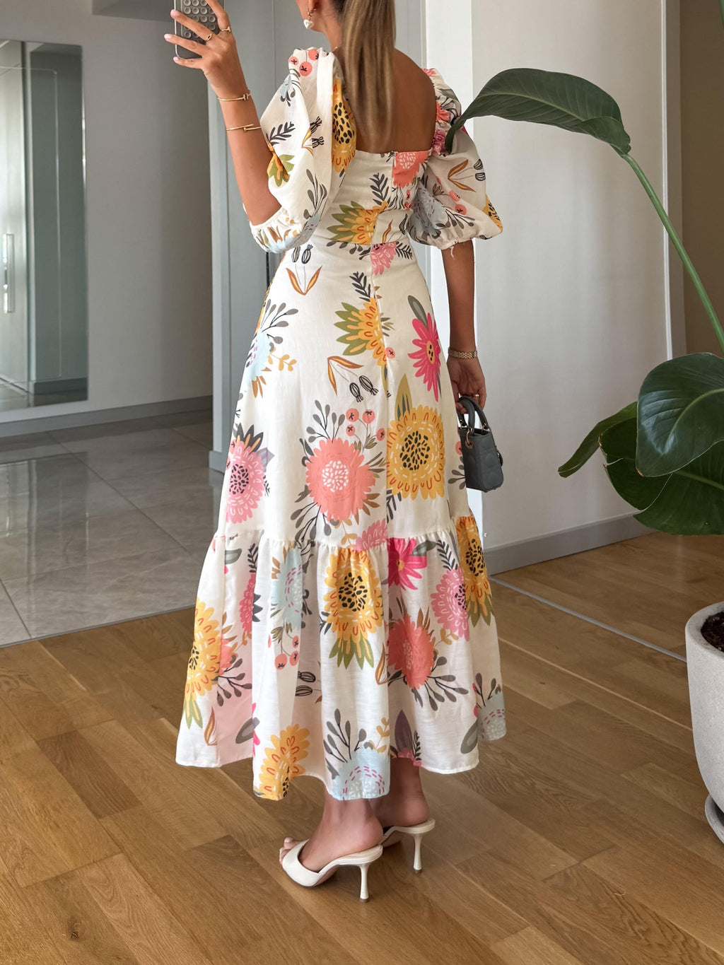 Sarah – Puffärmelkleid mit quadratischem Ausschnitt und Blumenmuster für Damen - Image 4
