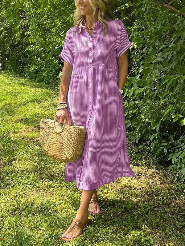 Mia – Women Striped Button-Up Midi Dress - Image 6