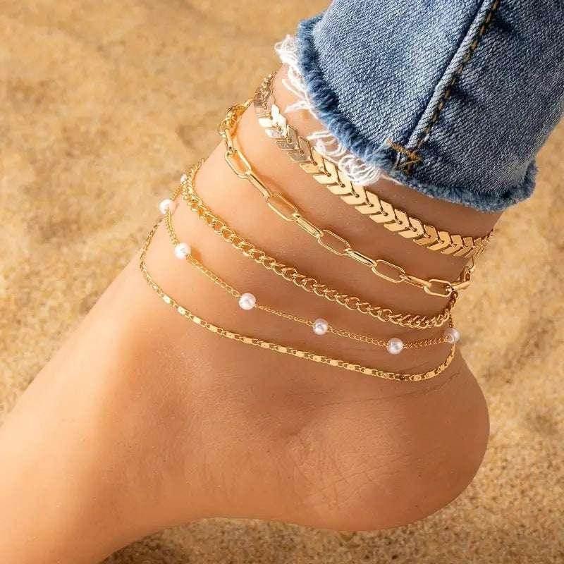Alexandra – Elegant Anklet 5 piece Set - Image 1