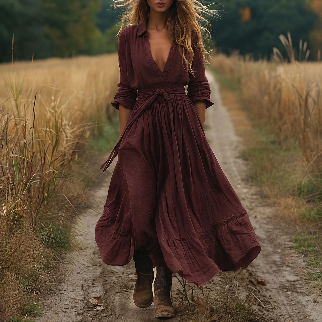Lieselotte – An elegant, chic dress with buttons and a tie belt