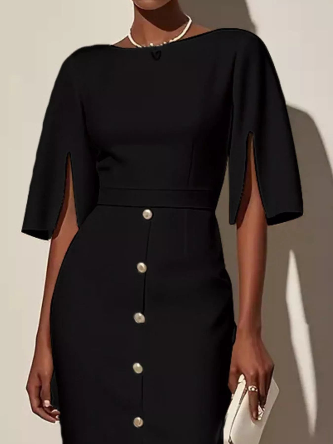 Elvira – Elegant Slit Sleeve Dress - Image 2