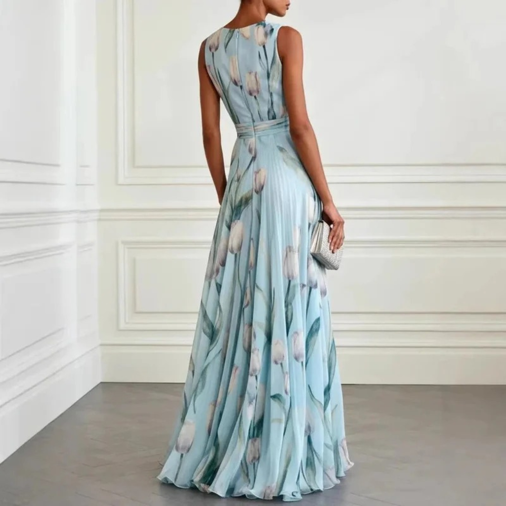 Maxi Dress Women's Floral Print Deep V-Neck Flowy Skirt - Image 3