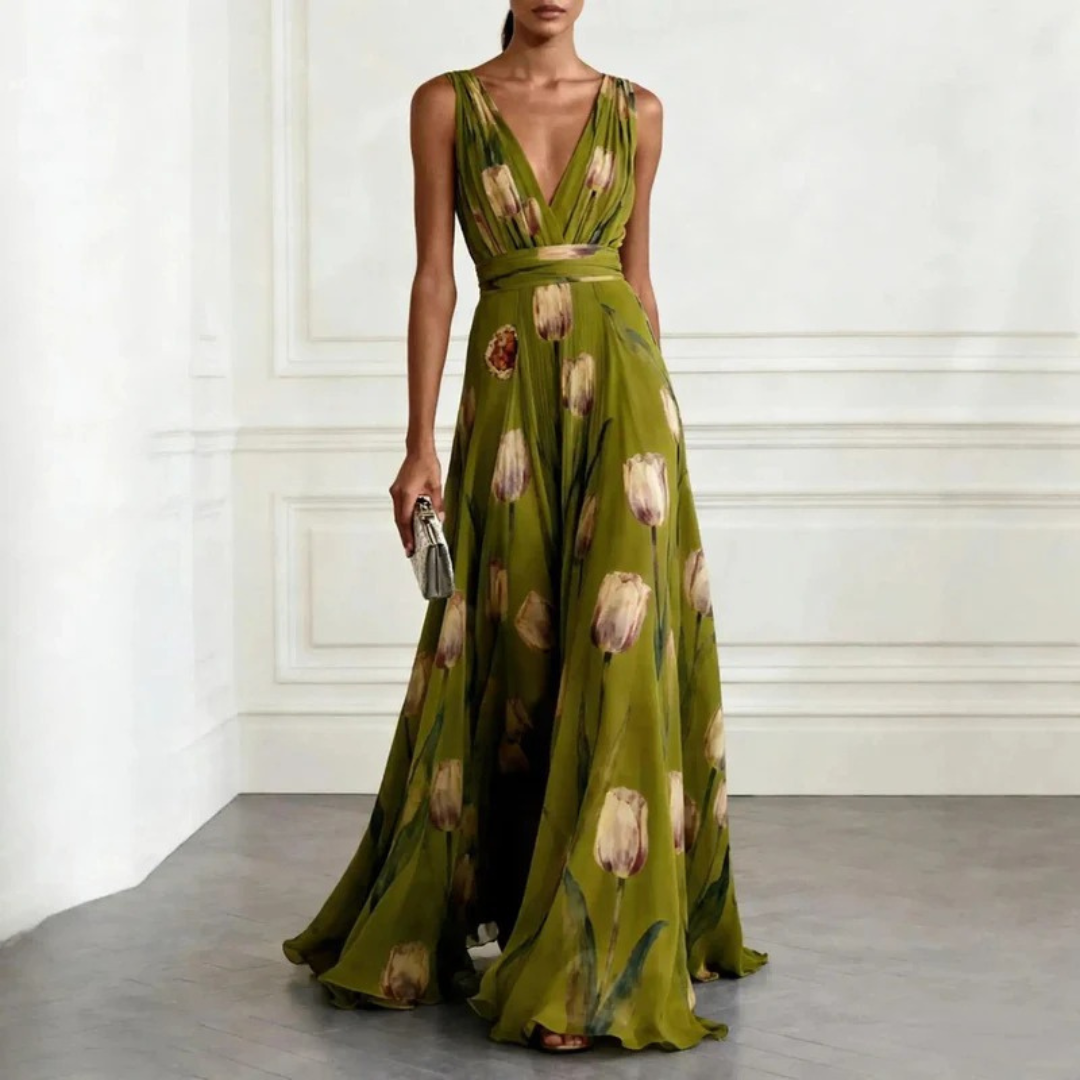 Maxi Dress Women's Floral Print Deep V-Neck Flowy Skirt - Image 6
