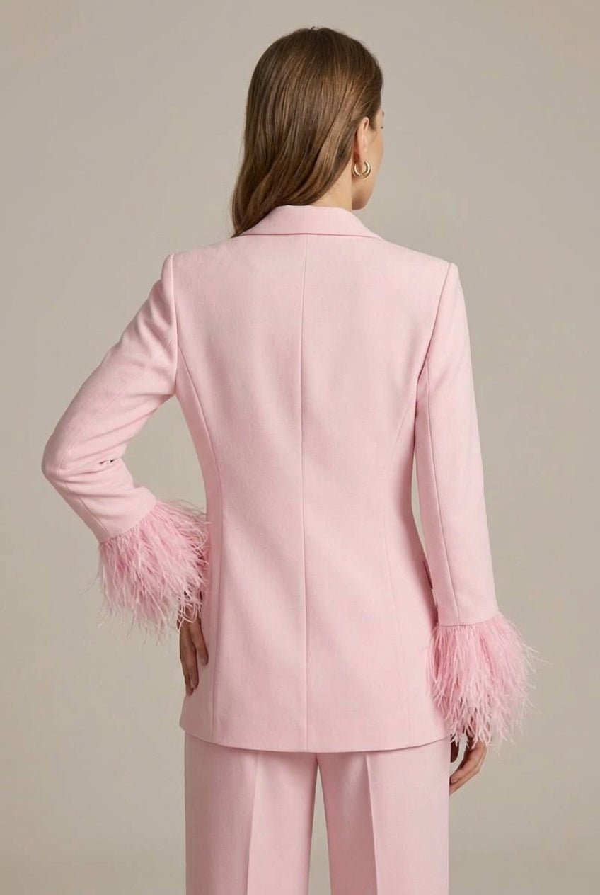 Two-piece set consisting of a women's blazer and pants with feather trim - J&B; - 5 - Elvaroza.com