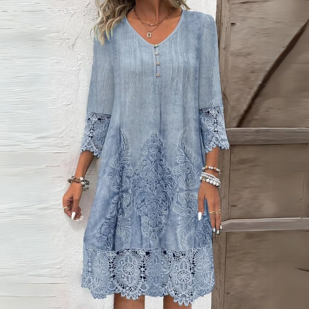 Isla – Women Embroidered Lace Detail Dress - Image 1