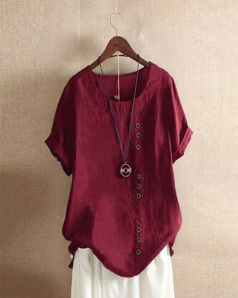 Chic White Blouse Women's Soft Linen Look with Button Detail - Image 9