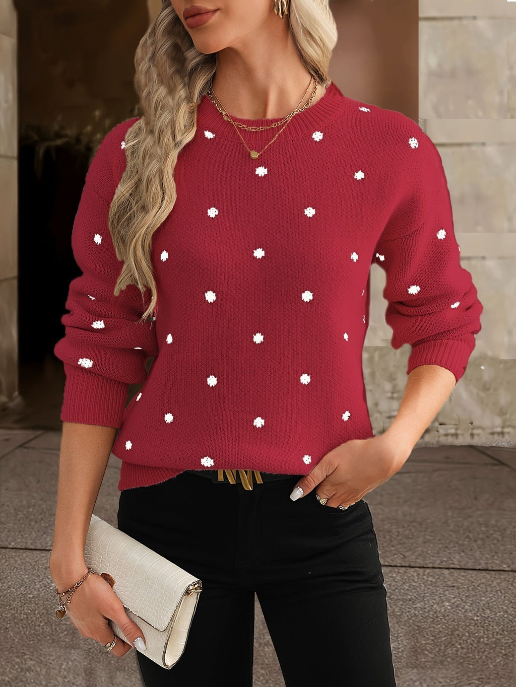 Women's Polka-Dot Sweater – Round Neckline and Loose Fit - J&B; - 9 - Elvaroza.com