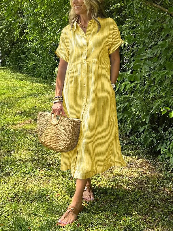 Mia – Women Striped Button-Up Midi Dress - Image 8