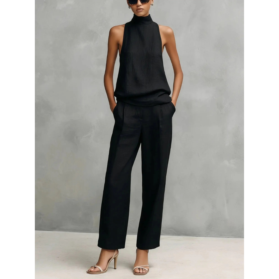 Two-Piece Set Women Elegant Halter Neck Top & Wide-Leg Pants - Image 1