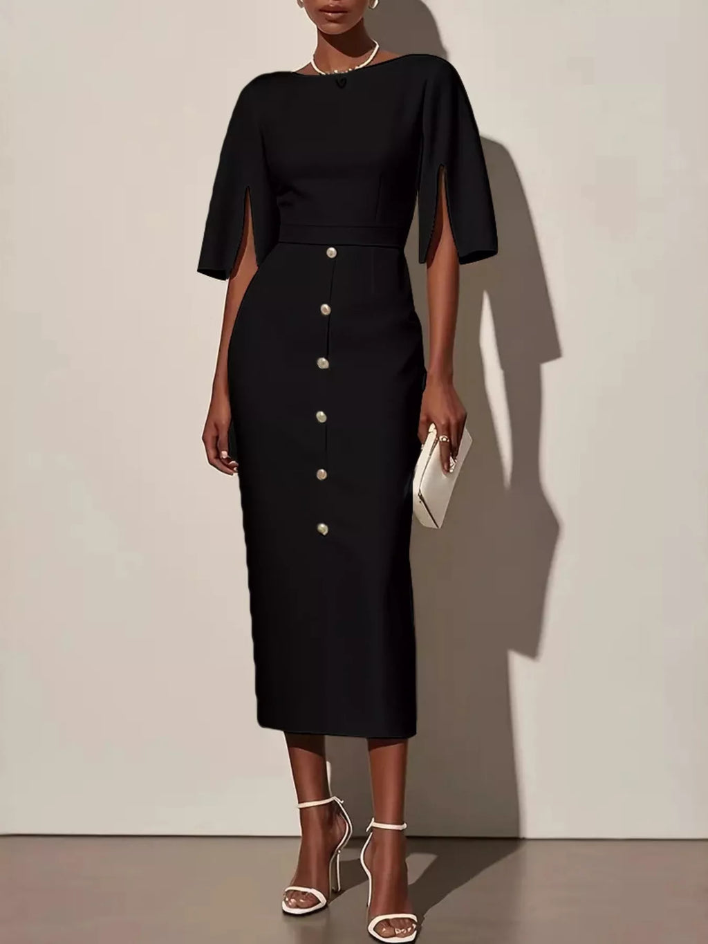 Elvira – Elegant Slit Sleeve Dress - Image 1
