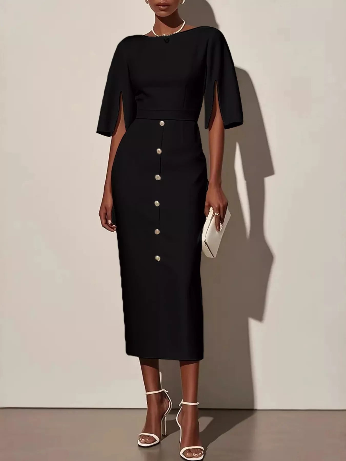 Elvira – Elegant Slit Sleeve Dress - Image 1