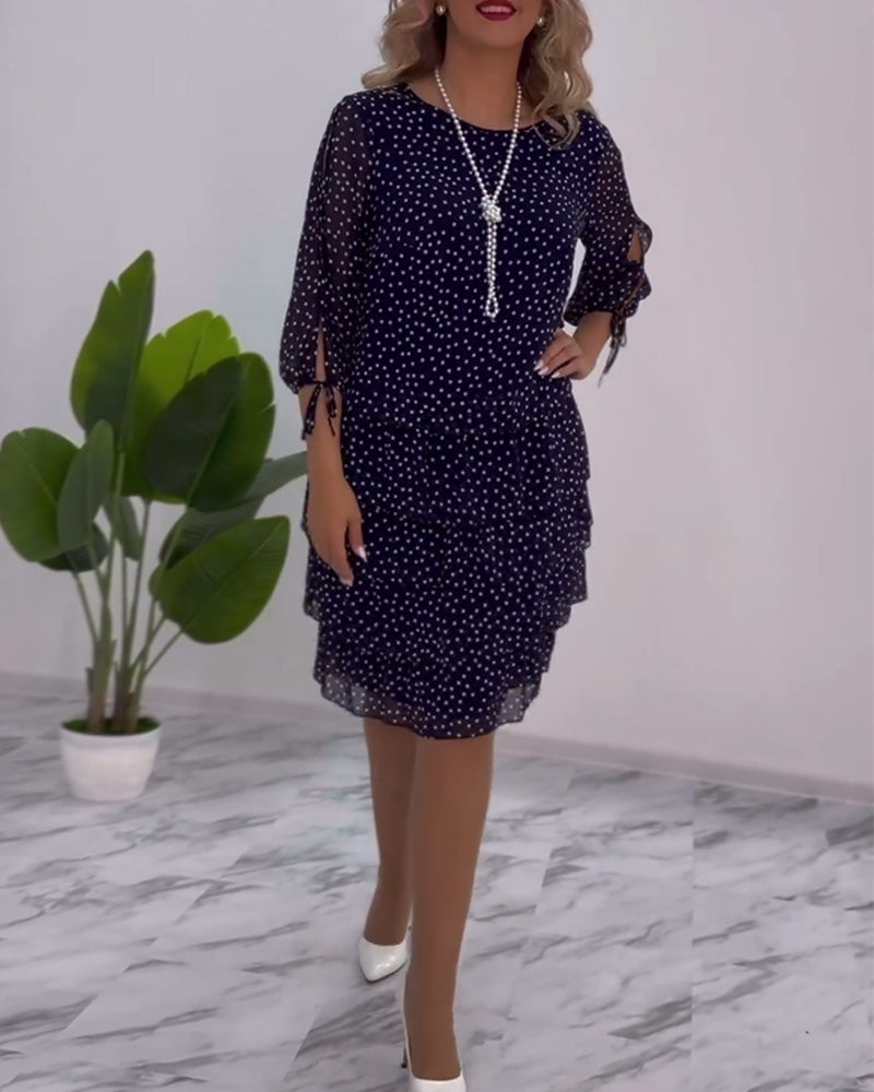 Midi Dress Women with Ruffled Layers and 3/4 Sleeves - Image 6