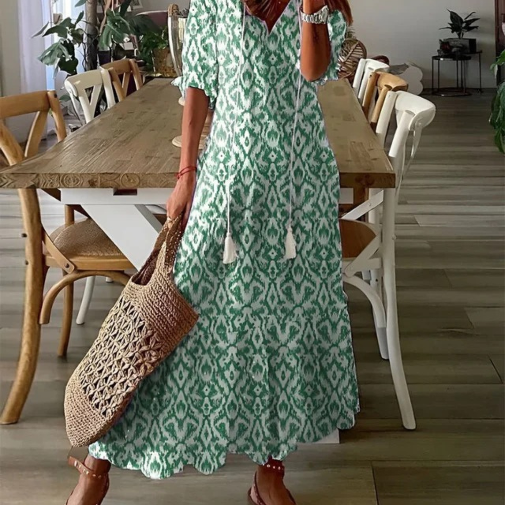 Maxi Dress Women with V-Neck and Short Sleeves  - Image 2