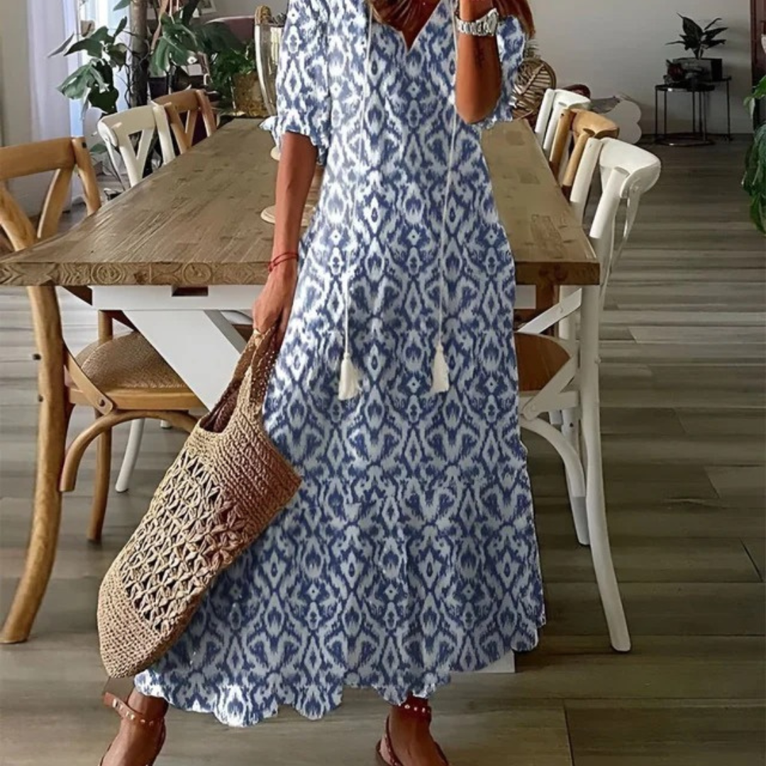 Maxi Dress Women with V-Neck and Short Sleeves  - Image 1