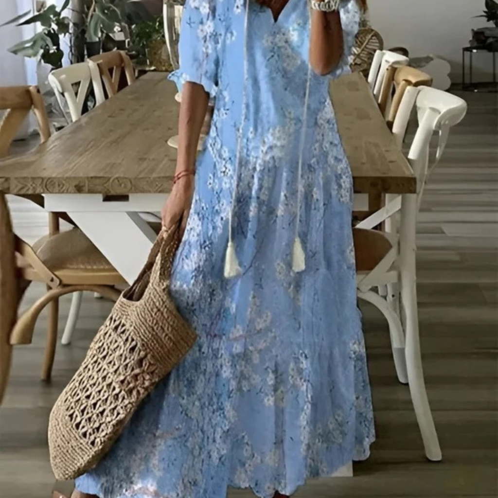 Maxi Dress Women with V-Neck and Short Sleeves  - Image 4