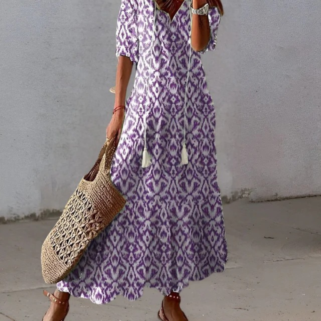 Maxi Dress Women with V-Neck and Short Sleeves  - Image 3