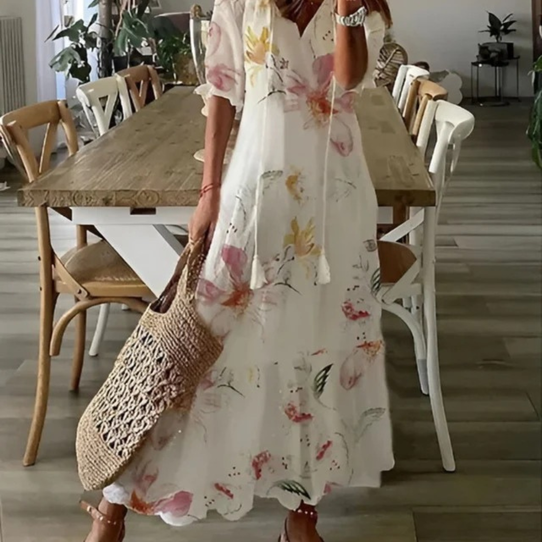 Maxi Dress Women with V-Neck and Short Sleeves  - Image 6