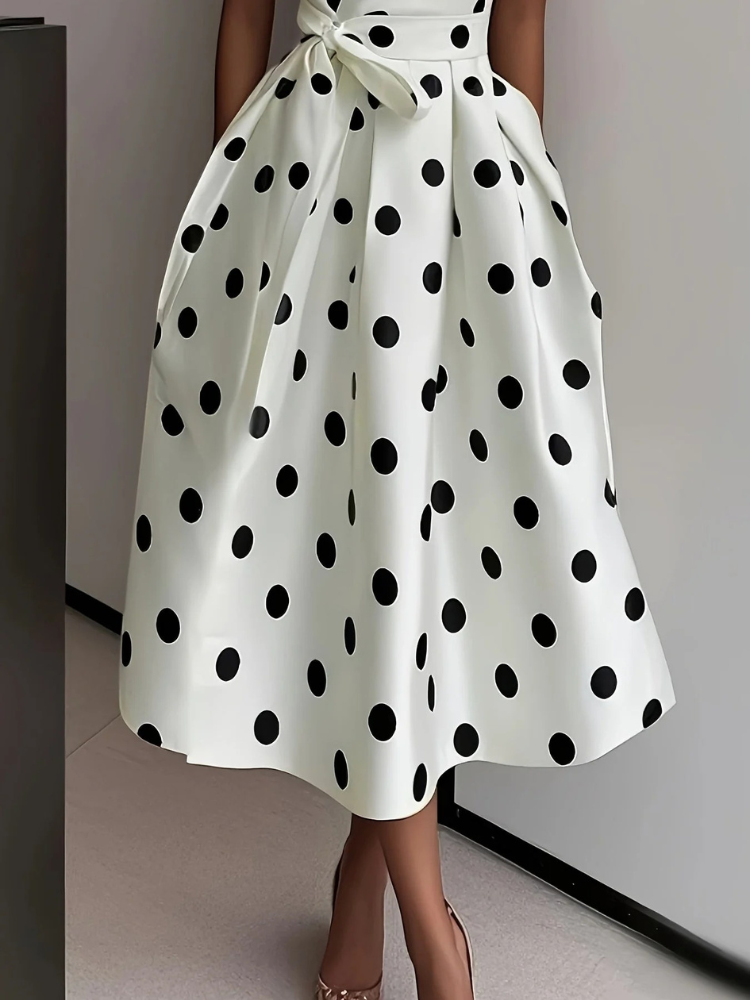 Midi Wrap Dress Women's Polka Dot with Tied Waist - Image 2