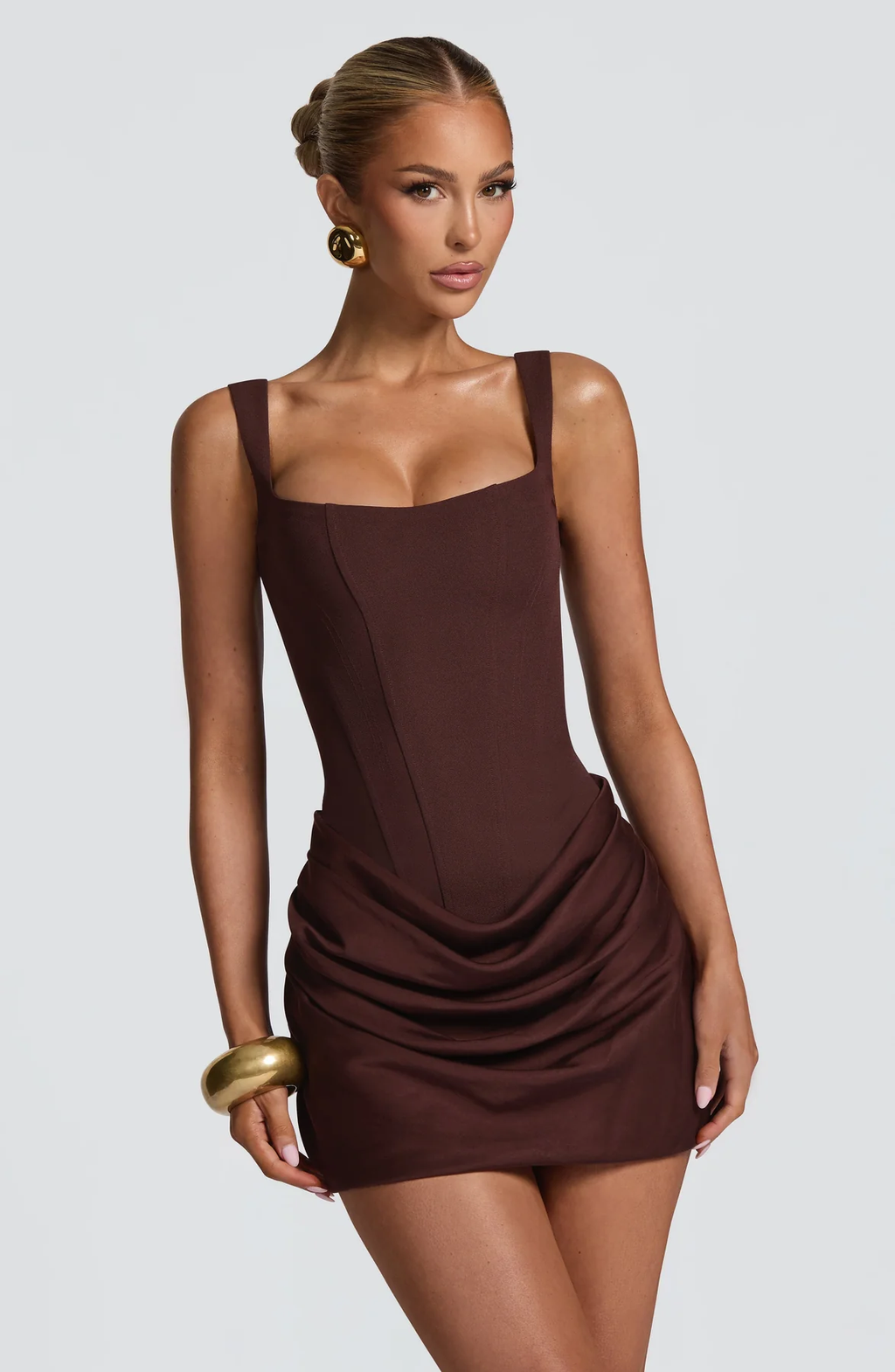 Mini Dress Women's Square Neckline with Drape Detail - Image 1