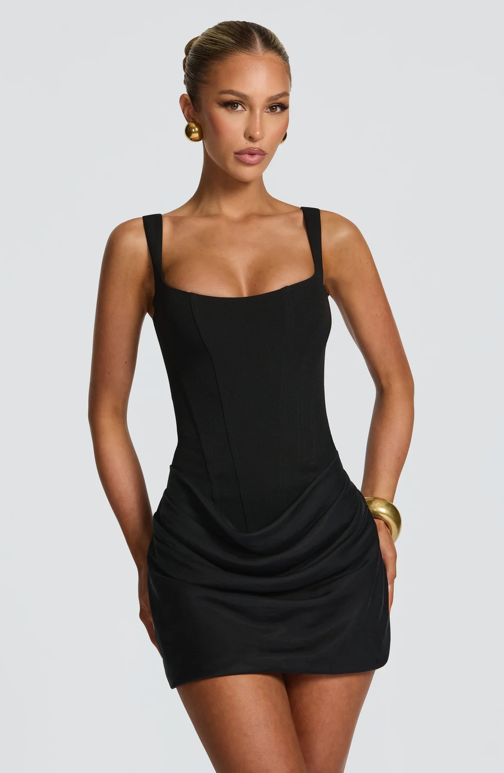 Mini Dress Women's Square Neckline with Drape Detail - Image 7