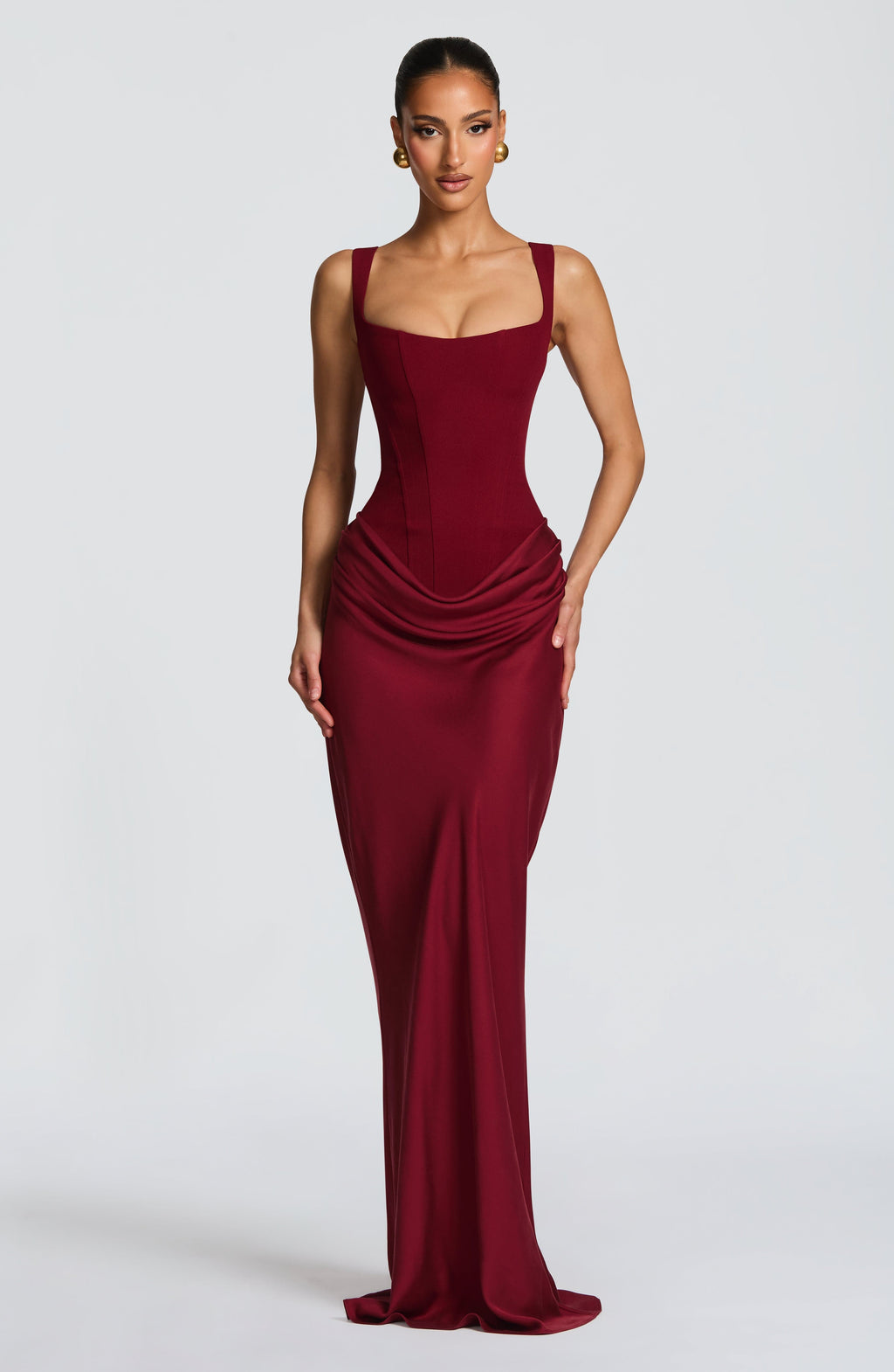 Elegant Women's Maxi Dress with Square Neckline and Draped Detail - Image 1