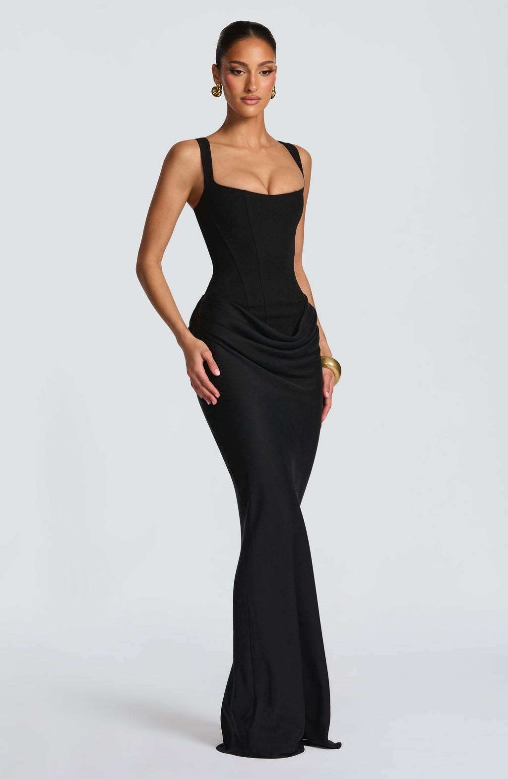 Elegant Women's Maxi Dress with Square Neckline and Draped Detail - Image 8
