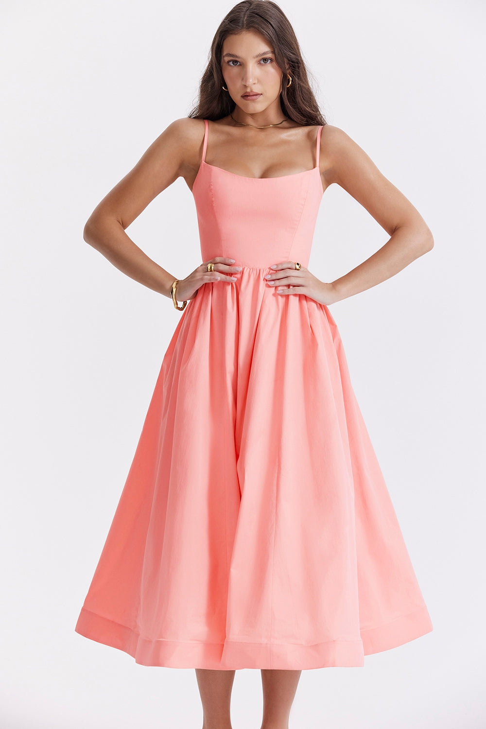 Midi Dress Women's Elegant Silhouette with Spaghetti Straps - Image 1