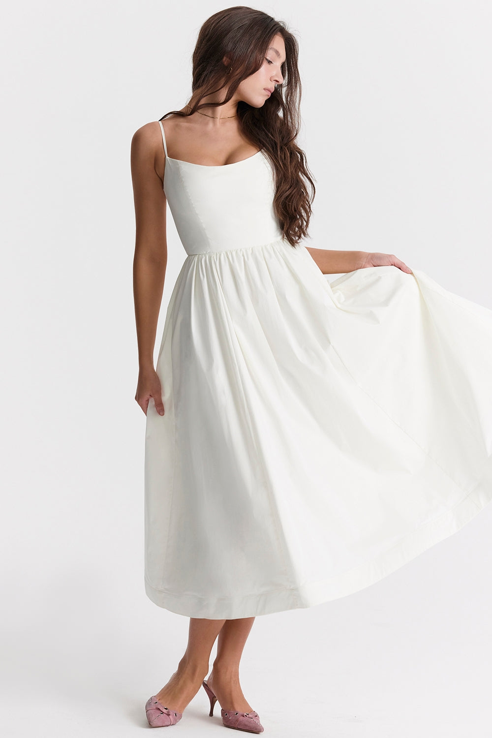Midi Dress Women's Elegant Silhouette with Spaghetti Straps - Image 6