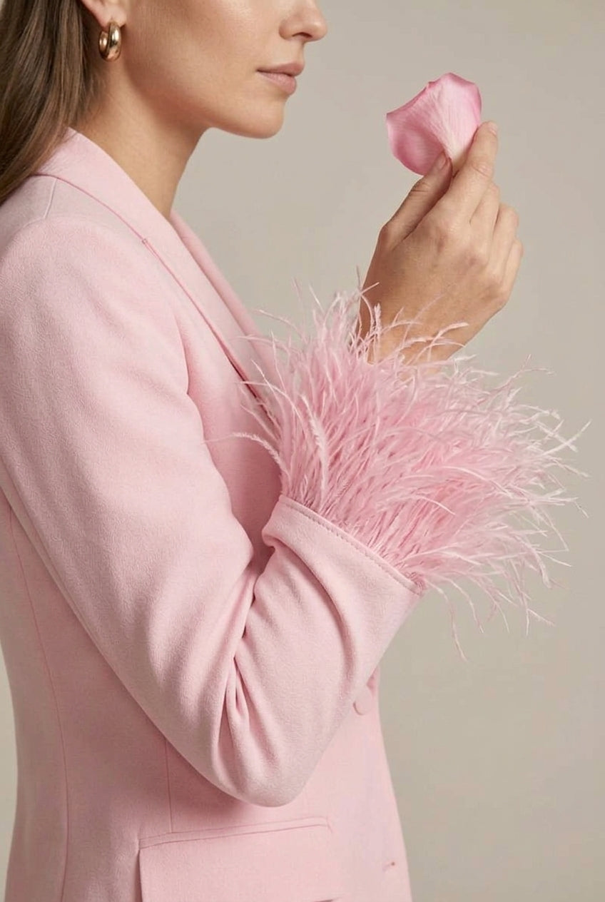 Two-piece set consisting of a women's blazer and pants with feather trim - J&B; - 4 - Elvaroza.com